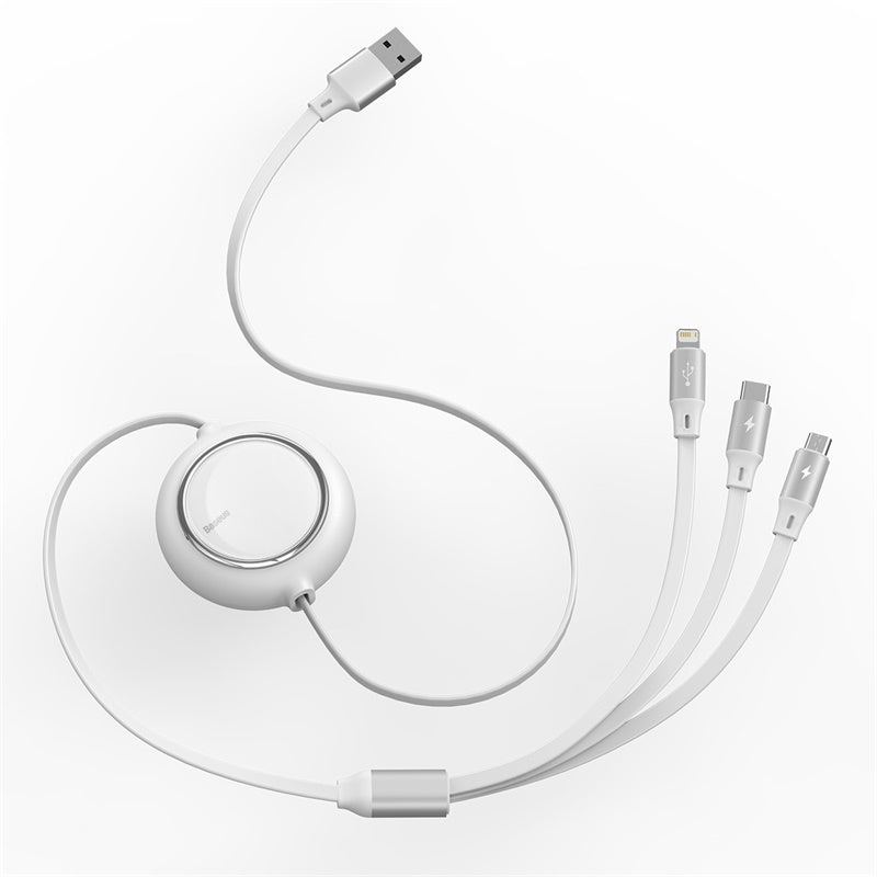Bright Mirror 3 in 1 Retractable Data Cable USB to USB-C + Lightning + Micro-USB (1.2m)
