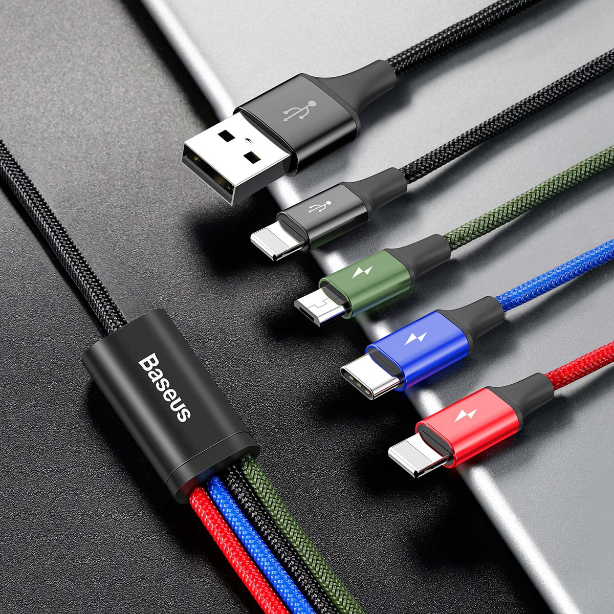Baseus 4 in 1 USB to USB-C + 2 x Lighting x 2 + Micro-USB Charge Cable (1.2m) - SKmobile Canada